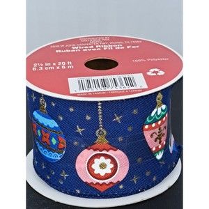 NEW Celebrate it Wired Ribbon Blue Ornaments & Stars Holiday 2.5"x20' Christmas